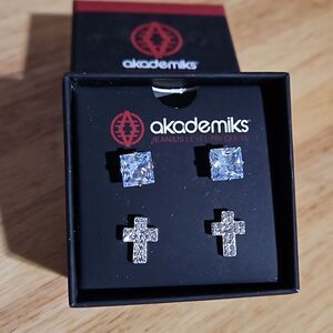 Akademiks  🎁 2 pair of beautiful earrings. Square stone and cross boxed set